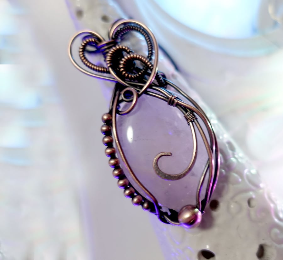Rose Quartz Copper Wire Wrapped Pendant.   Heart Chakra Love Token Gift