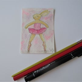 ACEO Bunny Rabbit Ballerina Ballet Dancing Bunny Rabbit Original Painting 013