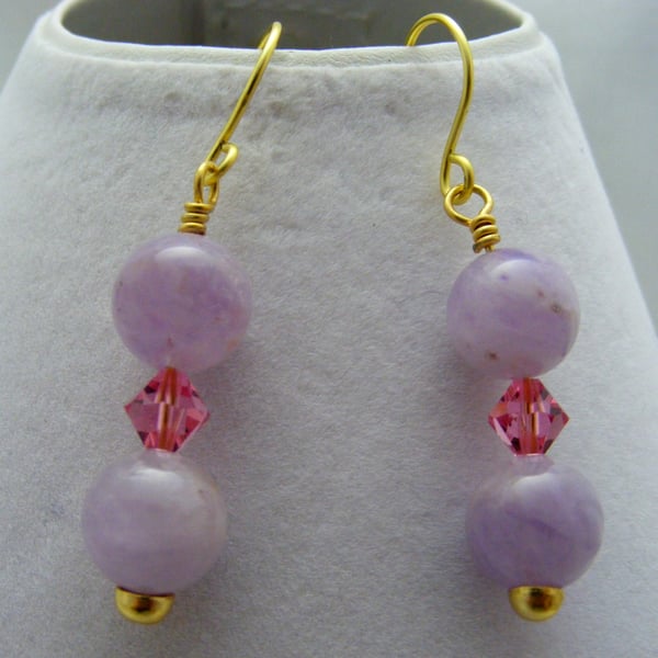 Lavender Amethyst Gemstone and Rose Crystal Earrings