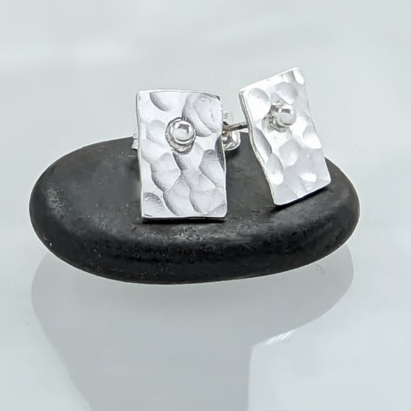 STUD EARRINGS Recycled silver rectangle earrings, Handmade Urban Jewellery