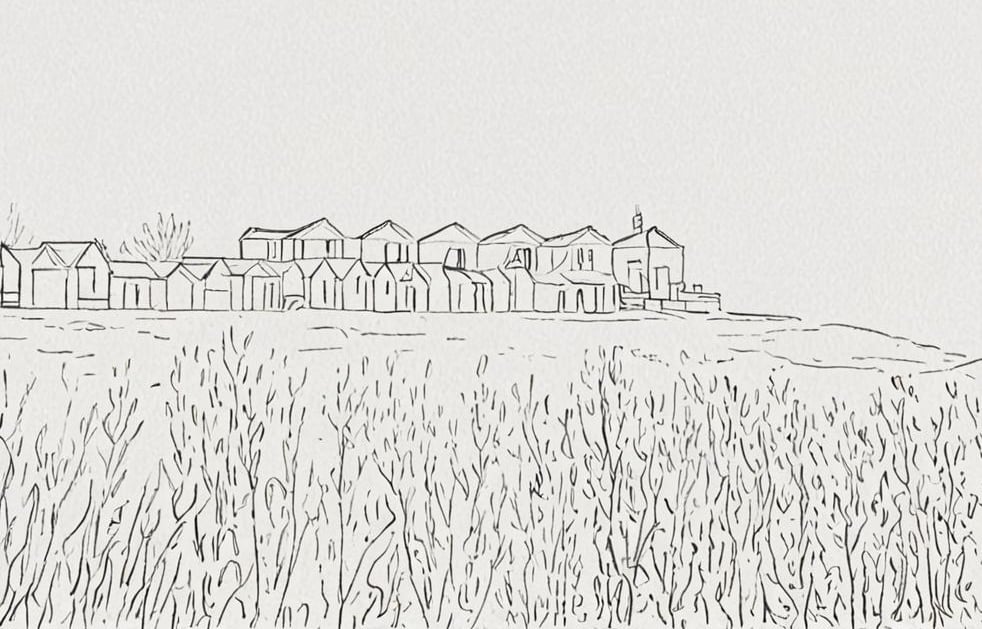 Line Print Sandilands Beach Huts Lincolnshire A5 Greeting Card 