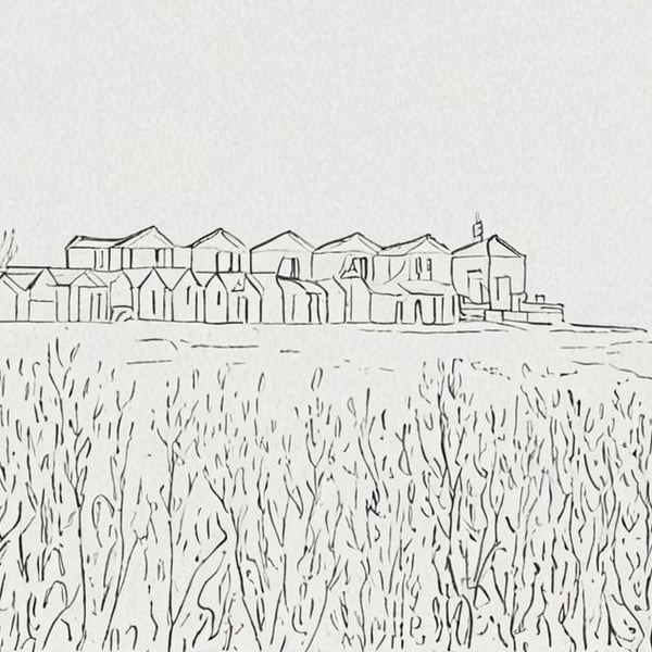 Line Print Sandilands Beach Huts Lincolnshire A5 Greeting Card 