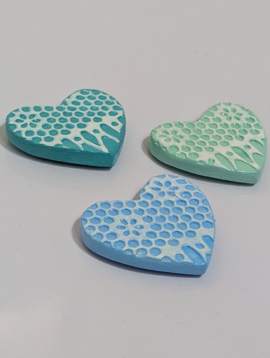Fridge magnets, blue clay hearts set of 3, kitchen gift, gift for Mother's day