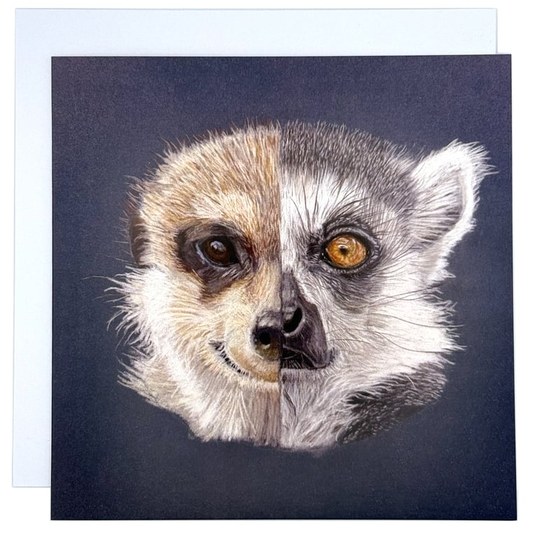 Meerkat and Lemur Greeting Card – Blank Inside Animal Art