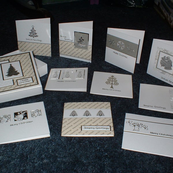 Pack of Ten Silver and White Christmas Cards in Gift Box