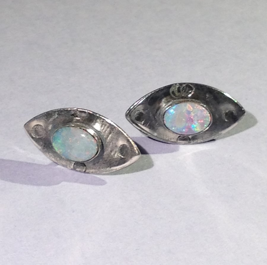 Opal and silver post earrings 1