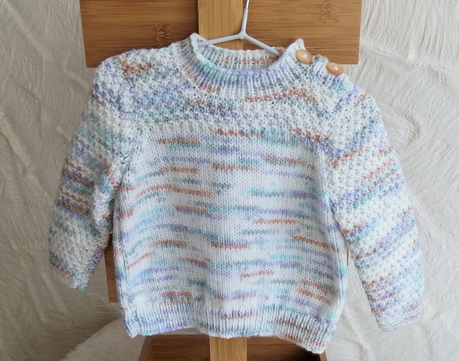 Babies Handknitted Jumper, White, Lilac and Beige, 0 to 3 monthes, hm75