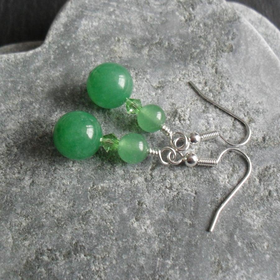 Green Aventurine Drop Earrings With Swarovski Elements