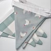 EASTER BUNTING - white hens, duck-egg blue checks