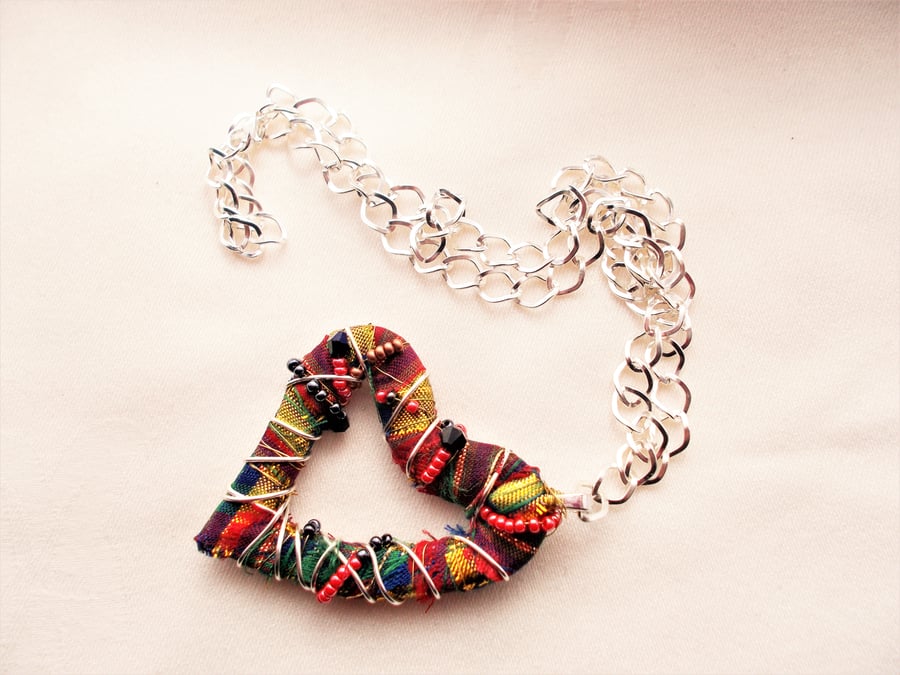 Artisan Fabric Heart Oiginal Design Necklace - FREE UK Post 