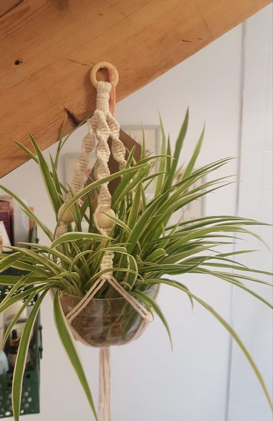 Seconds Sunday macramé plant holder hanging basket with wooden beads