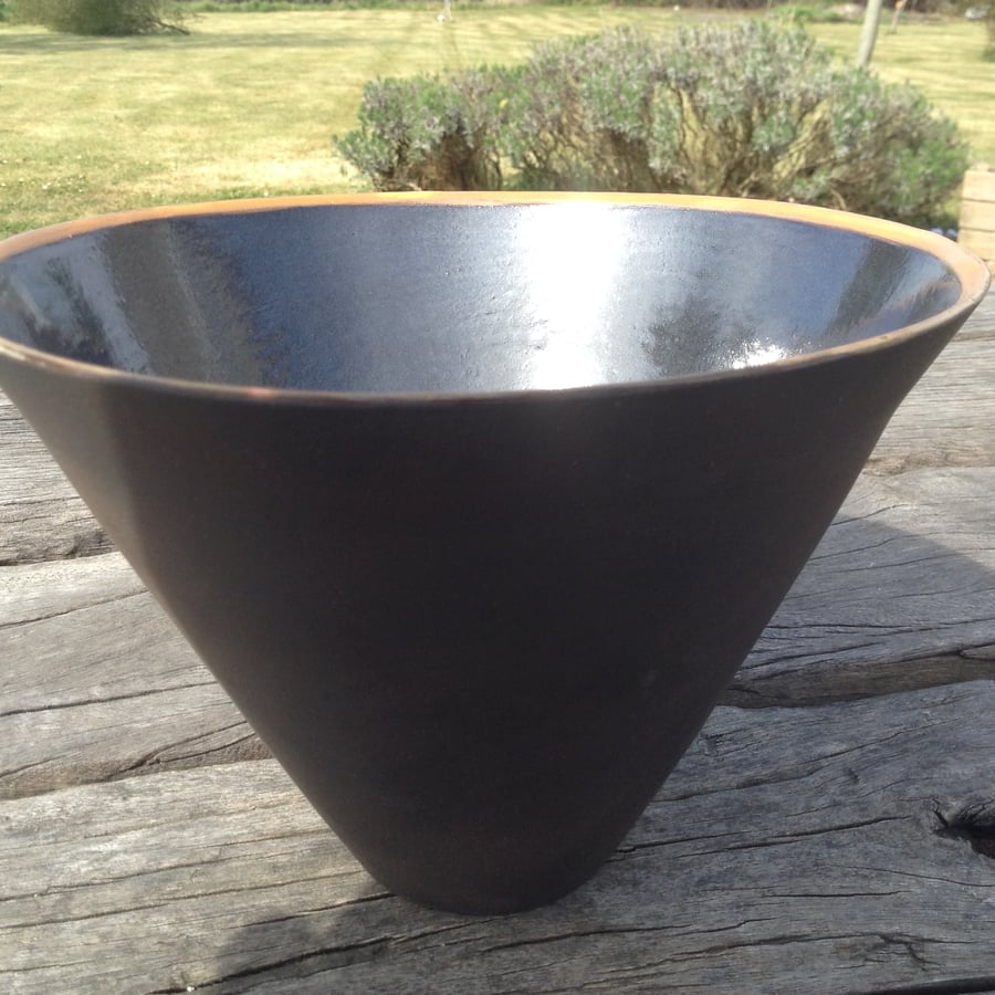 Black clay tall bowl