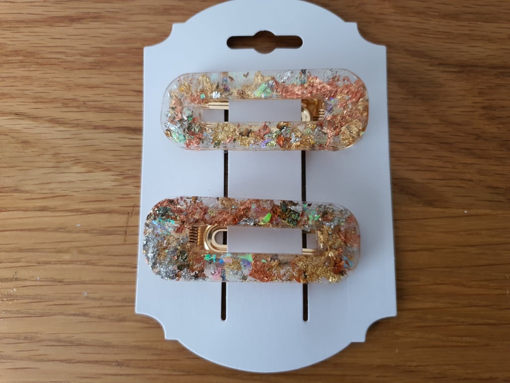 Set of Alligator Clips Made With Resin and Holographic Metal Leaf