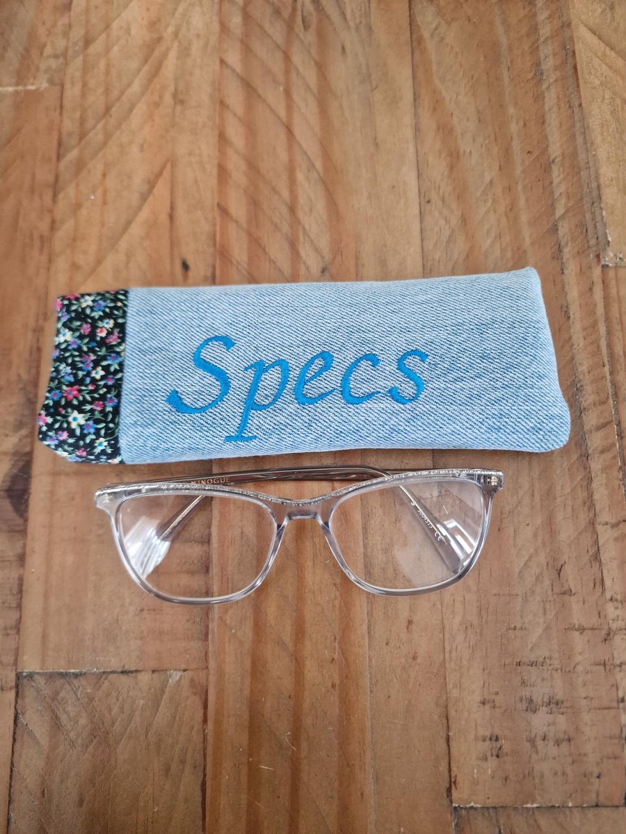 Handmade Upcycled Denim 'Specs' Glasses Case - Pale Blue Denim & Floral Lining