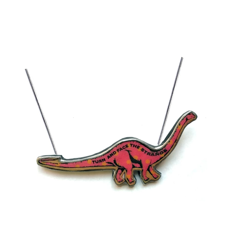 Bowie 'Changes'  Pink Spotty Diplodocus Dinosaur ResinNecklace by EllyMental