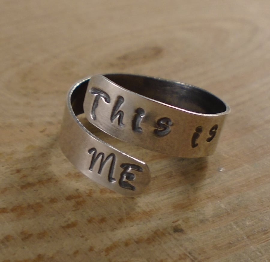 Sterling Silver Stamped 'This Is Me' Adjustable Ring