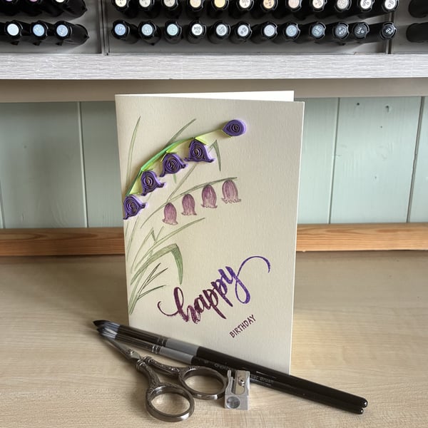 Handmade Quilling and Coloured Bluebell Card