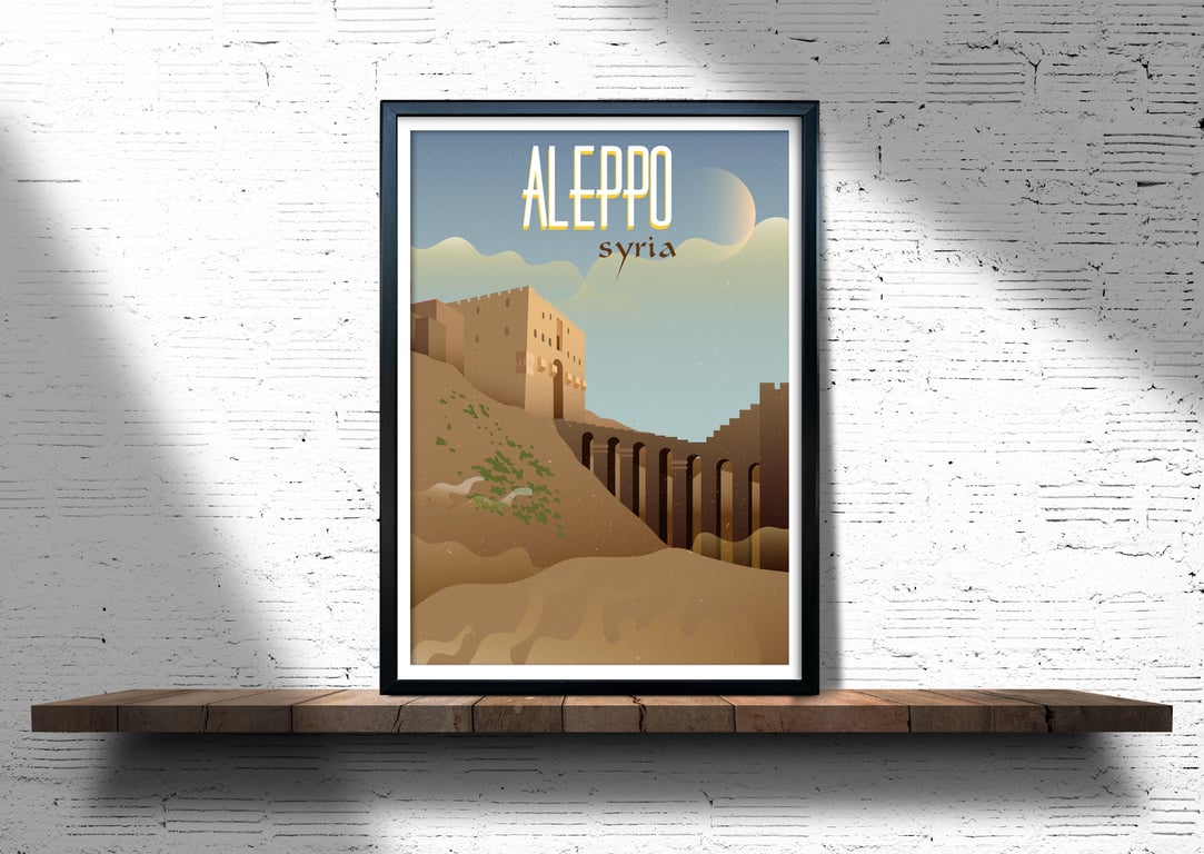 Aleppo retro poster, Syria wall print