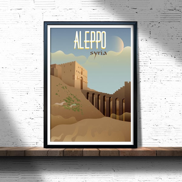 Aleppo retro poster, Syria wall print