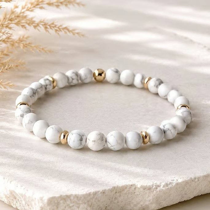 Serenity Howlite Bracelet & Crystal Meaning Card - Handmade Stretch Jewellery