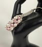 Cream & Pink Rectangle Crystal Pearl Handbag Charm, Chainmaille Chain & Keyring - Image 8