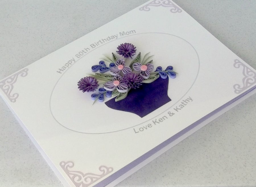Quilled birthday card, handmade, quilling flowers