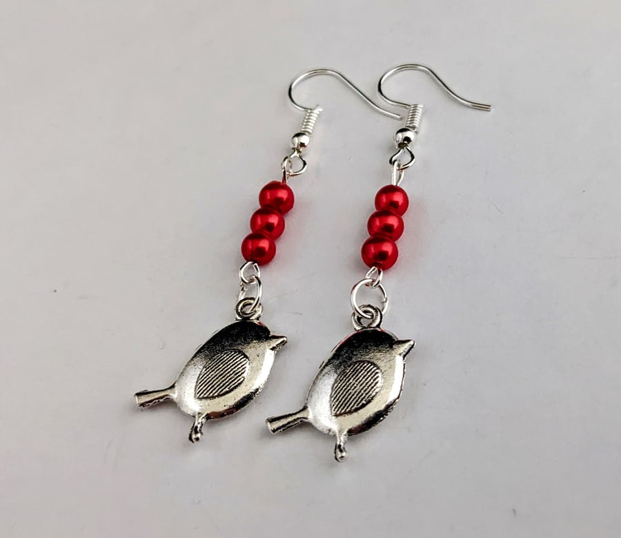 Robin earrings - red and silver