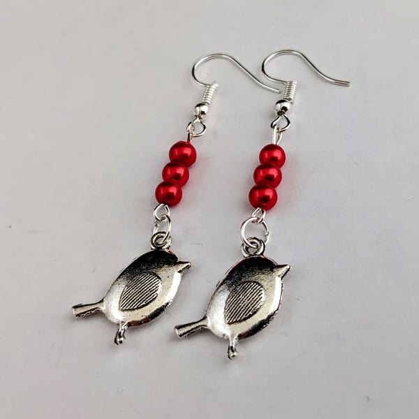 Robin earrings - red and silver