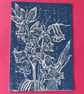 Handmade Bluebell Linocut Card, Original Blue Floral Art Blank Greeting Card