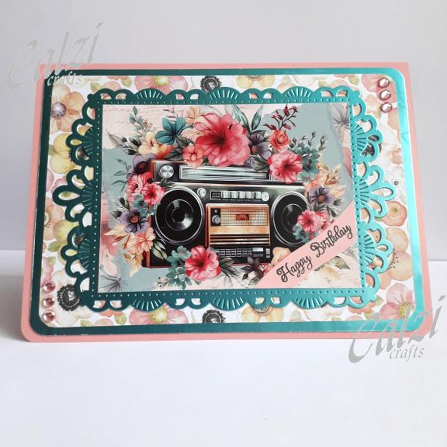 Floral Boom Box Birthday Card