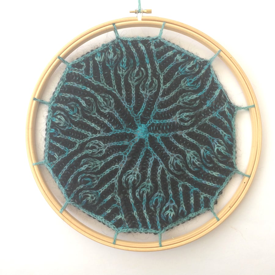 Nautical Seaweed Knitted Textile Wall hanging 12" Mandala