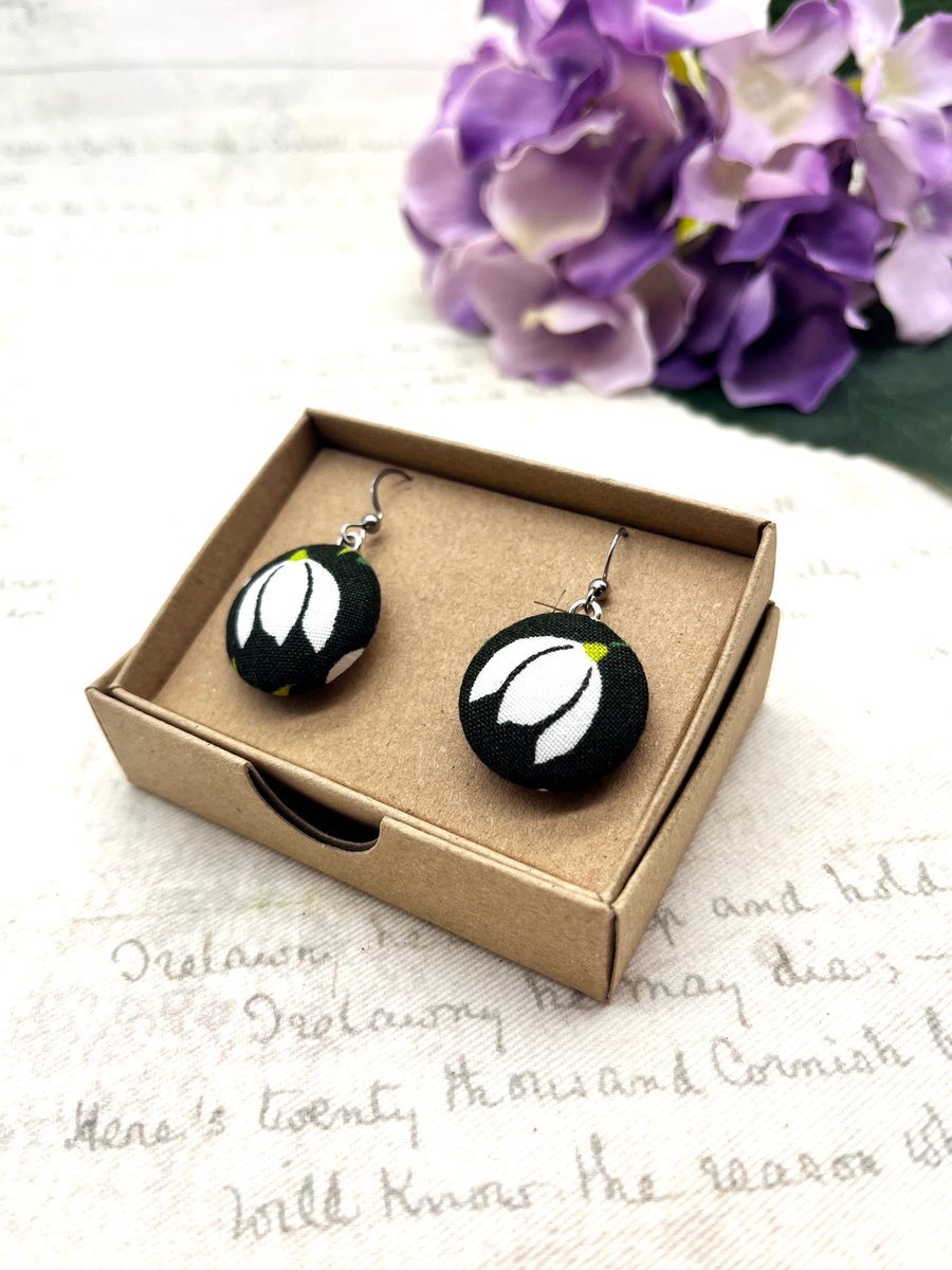 Snowdrop Earrings - Dark Green Spring Flower Earrings - Botanical Drop Earrings