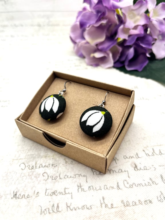 Snowdrop Earrings - Dark Green Spring Flower Earrings - Botanical Drop Earrings
