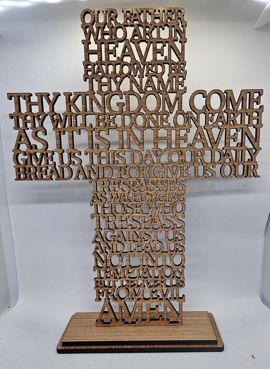 Wooden Cross: Our Father Lord's Prayer - Catholic Version - Christian Decor