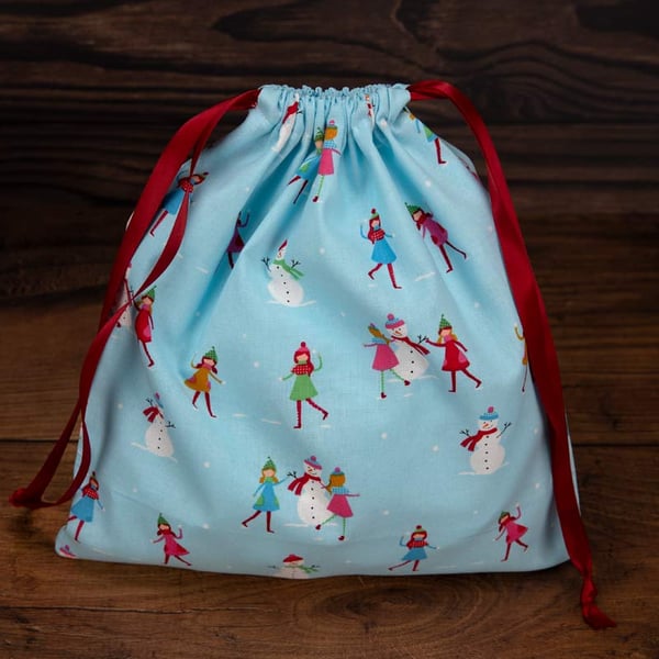 Handmade Christmas Gift Bag Snowmen-Children Design, Eco-Friendly-FGB09