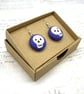 Skulls on purple fabric button dangle earrings -  Seconds Sunday - Image 3