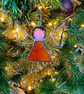 Stained Glass Triangle Angel - Burnt orange with textured clear wings