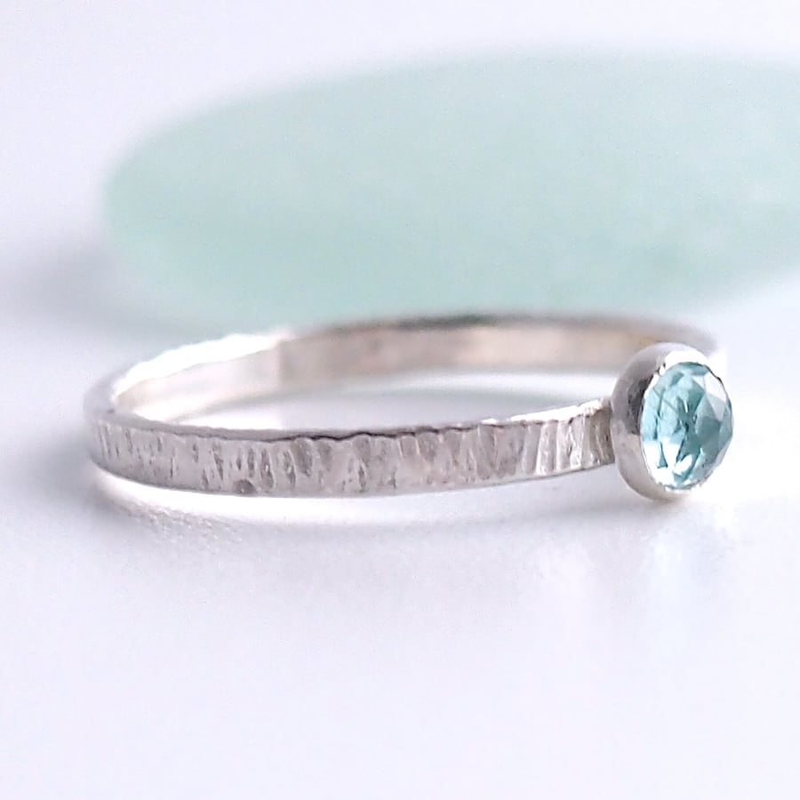 Sterling Silver Textured Ring with Rose Cut Apatite