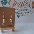Pearl and green bead earrings