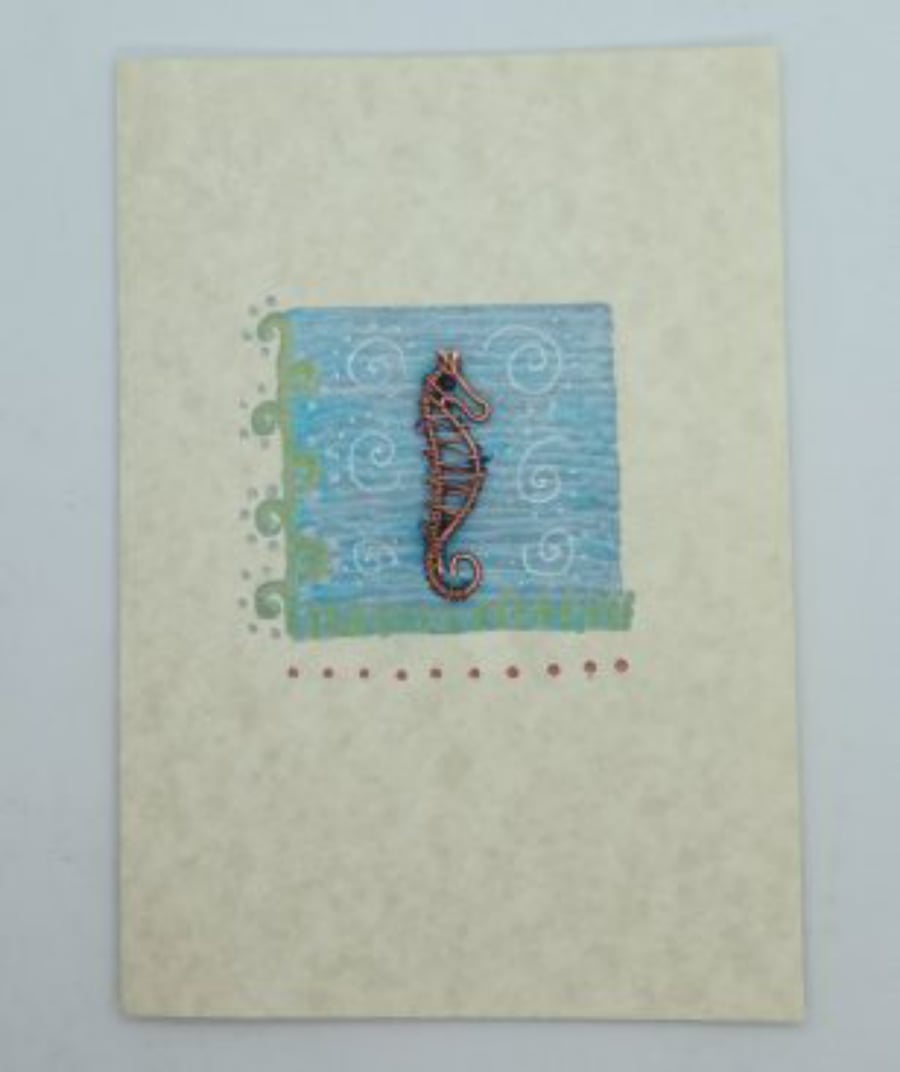 Seahorse Copper Wire greetings card