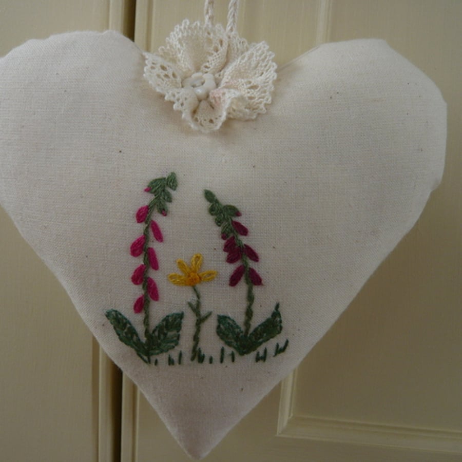 SALE Cream Calico Embroidered Heart