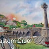 Custom Order for Becky. Final payment. Looe Bridge and Memorial watercolour