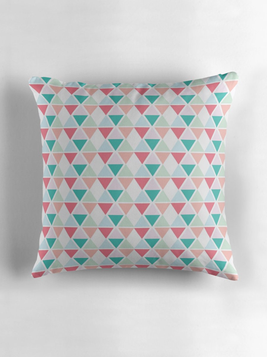 Pink, White, Peach and Green Pastel Triangles Cushion Cover 16 inch