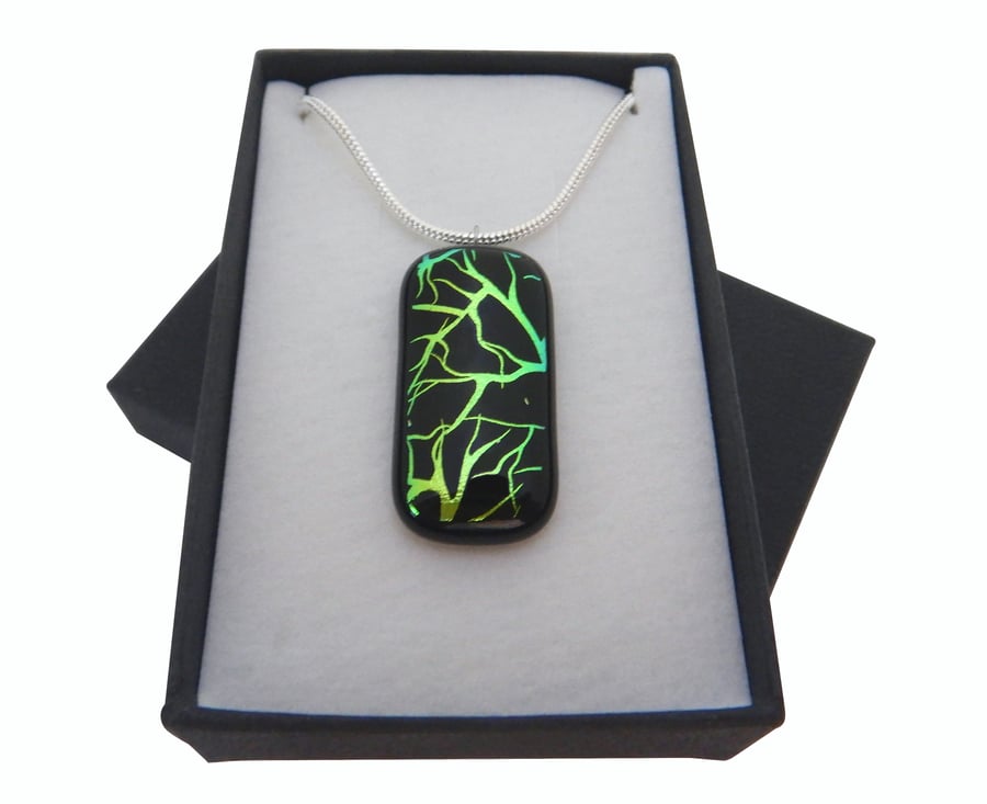 Fused Glass 'Green Twig' Pendant Necklace