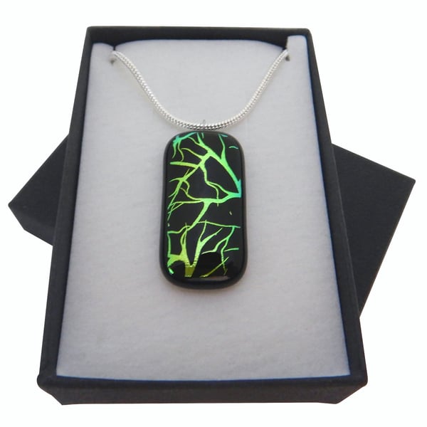 Fused Glass 'Green Twig' Pendant Necklace