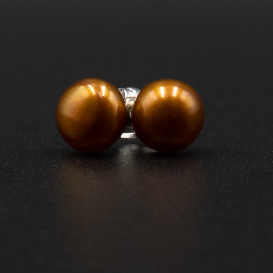 Freshwater pearl copper stud earrings, pearl jewelry, Gemini gift