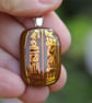 Light brown glass pendant with gold hieroglyph pattern, fused glass necklace F33