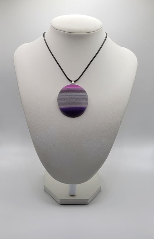 Polymer clay pendant necklace handmade jewellery 40 mm convex