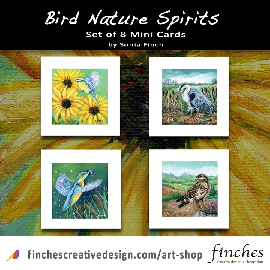 Bird Nature Spirits Mini Greeting Cards x 8