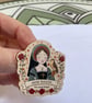Anne Boleyn Wooden Pin Badge – Tudor Queen Illustration – Eco Friendly UK made - Image 2